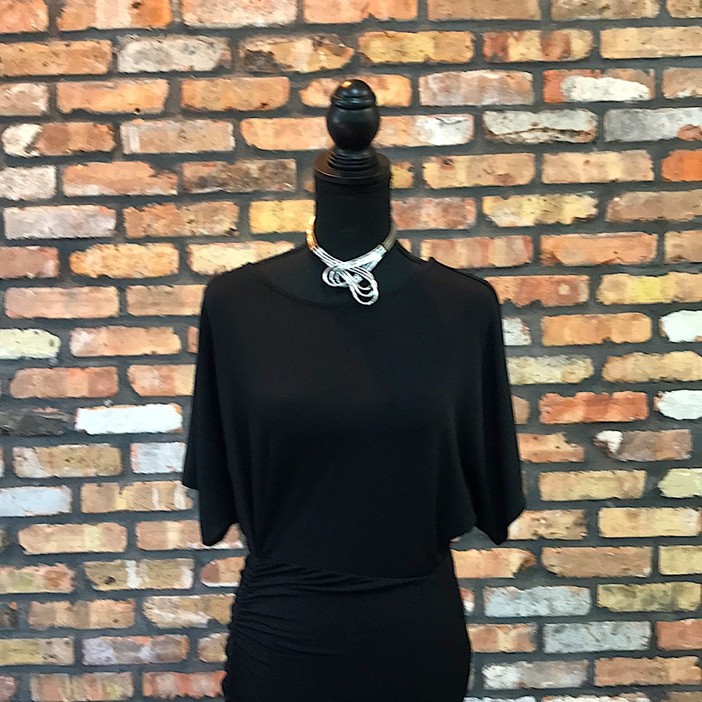Forever 21 Black Body Con Ruche Dress - Medium - Picture 2 of 6